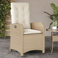 Vidaxl Reclining Patio Chair With Cushions Beige Poly Rattan