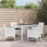 Vidaxl 5 Piece Patio Dining Set With Cushions White Poly Rattan