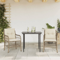 Vidaxl 3 Piece Bistro Set With Cushions Beige Poly Rattan