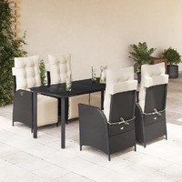 Vidaxl 5 Piece Patio Dining Set With Cushions Black Poly Rattan