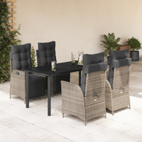 Vidaxl 5 Piece Patio Dining Set With Cushions Gray Poly Rattan