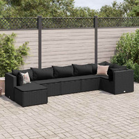 Vidaxl 7 Piece Patio Lounge Set With Cushions Black Poly Rattan