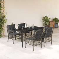Vidaxl 5 Piece Patio Dining Set With Cushions Gray Poly Rattan