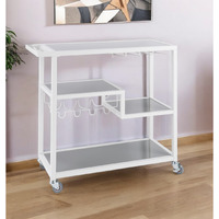 Gray And White Metal And Glass Rolling Bar Cart With Wine Storage