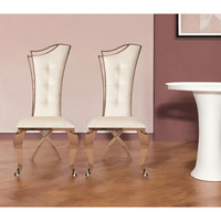 Set Of Two Tufted Beige And Rose Gold Upholstered Velvet Dining Side Chairs