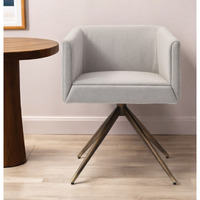 Light Gray And Brass Upholstered Fabric Dining Arm Chair