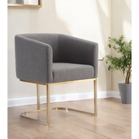 Dark Gray And Antiqued Brass Upholstered Fabric Dining Arm Chair