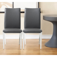 Set Of Two Dark Gray And Silver Upholstered Faux Leather Dining Side Chairs