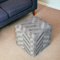 18"" Gray And Ivory Hair On Hide Cube Chevron Pouf Ottoman