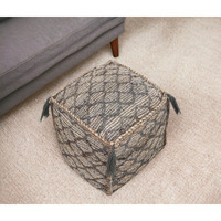 18"" Natural Gray And Taupe Jute Cube Trellis Pouf Ottoman