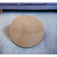 20"" Beige Wool Round Ribbed Pouf Ottoman