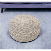 20"" Gray Wool Round Ribbed Pouf Ottoman