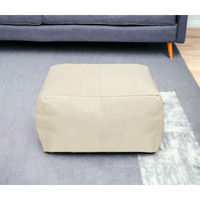 22"" Ivory Leather Pouf Ottoman