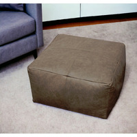 22"" Gray Brown Distressed Leather Pouf Ottoman
