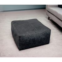 22"" Black Distressed Leather Pouf Ottoman