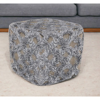 18"" Natural And Gray Wool Cotton Blend Cube Geometric Pouf Ottoman