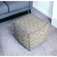 18"" Gray Wool Cotton Blend Cube Chevron Pouf Ottoman