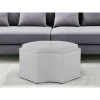 33"" Silver Faux Leather Tufted Octagonal Cocktail Ottoman