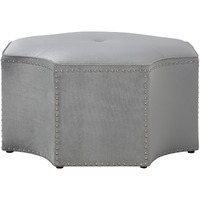 33"" Gray Velvet Tufted Octagonal Cocktail Ottoman