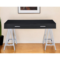 54"" Black And Silver Writing Desk With Two Drawers