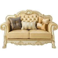 64"" Bone And Gold Faux Leather Loveseat And Toss Pillows