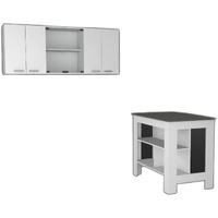 White And Dark Brown 41"" Kitchen Island Set With Storage