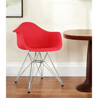 Red And Silver Heavy Duty Plastic Dining Arm Chair