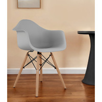Gray And Natural Heavy Duty Plastic And Solid Wood Dining Arm Chair