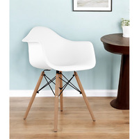 White And Natural Heavy Duty Plastic And Solid Wood Dining Arm Chair