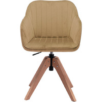 Tufted Champagne And Natural Velvet And Wood Dining Arm Chair