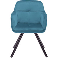 Tufted Blue And Black Velvet And Metal Dining Arm Chair