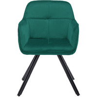 Tufted Green And Black Velvet And Metal Dining Arm Chair
