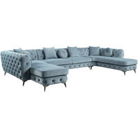 Deep Green Leather Match U Shaped Three Piece Seating Component And Toss Pillows
