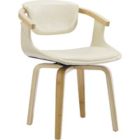 Off White And Natural Upholstered Faux Leather Dining Arm Chair