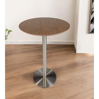 26"" Wood Brown And Silver Metallic Rounded Steel Bar Table