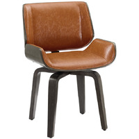Brown And Black Upholstered Faux Leather Curved Back Dining Side Chair