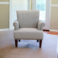 30"" Light Gray And Brown Upholstered Arm Chair