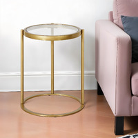 20"" Brass And Clear Glass And Steel Round End Table