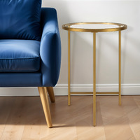 24"" Gold And Clear Glass And Steel Round End Table