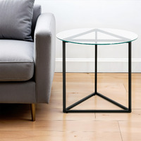 22"" Black And Clear Glass And Steel Round End Table