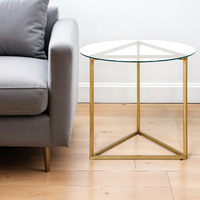 22"" Brass And Clear Glass And Steel Round End Table