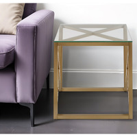22"" Brass And Clear Glass And Steel Square End Table