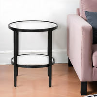 24"" Black And Clear Glass And Steel Round End Table With Shelf
