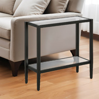 24"" Black And Clear Glass And Steel Mirrored End Table With Shelf
