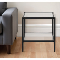 22"" Black And Clear Glass And Steel Square End Table With Shelf