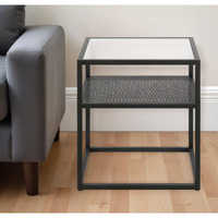 22"" Black And Clear Glass And Steel Square End Table With Shelf