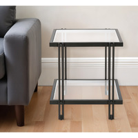 22"" Black And Clear Glass And Steel Square End Table With Shelf