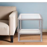 22"" Nickel And Clear Glass And Steel Square End Table With Shelf