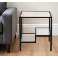 22"" Black And Clear Glass And Steel Square End Table With Two Shelves