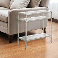 24"" Nickel And Clear Glass And Steel End Table With Two Shelves